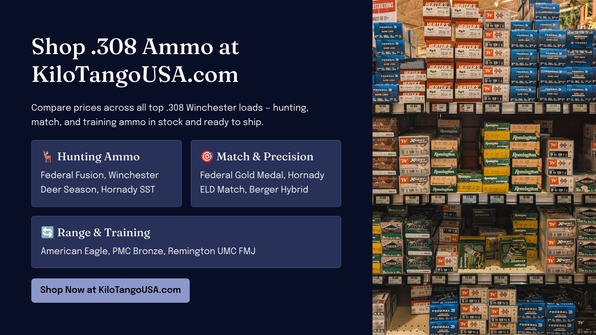 Compare .308 Winchester ammo prices at KiloTangoUSA.com