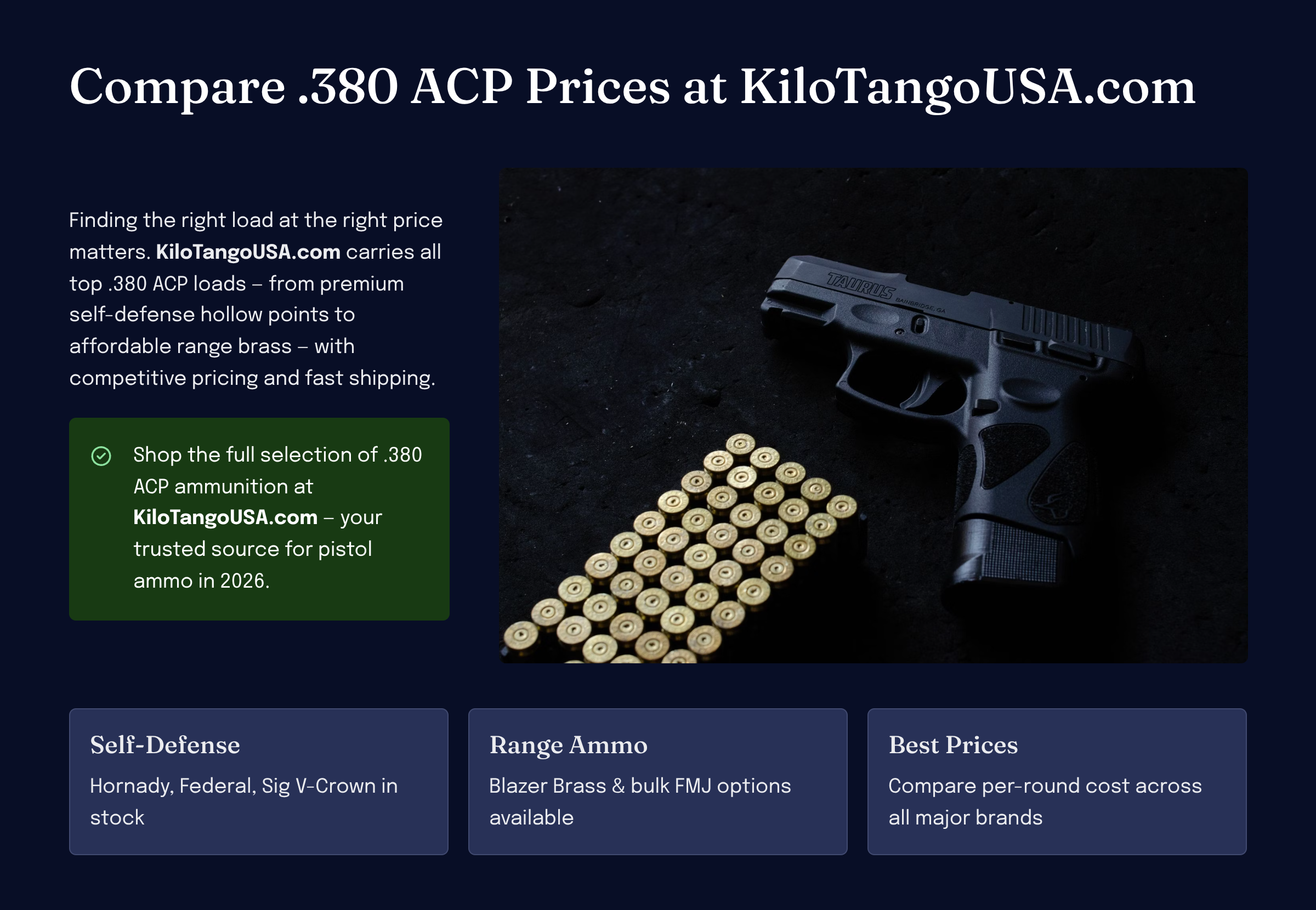 Compare .380 ACP ammo prices at KiloTangoUSA.com